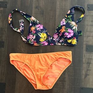 Kona Sol Floral Bikini Top with Orange Bottoms